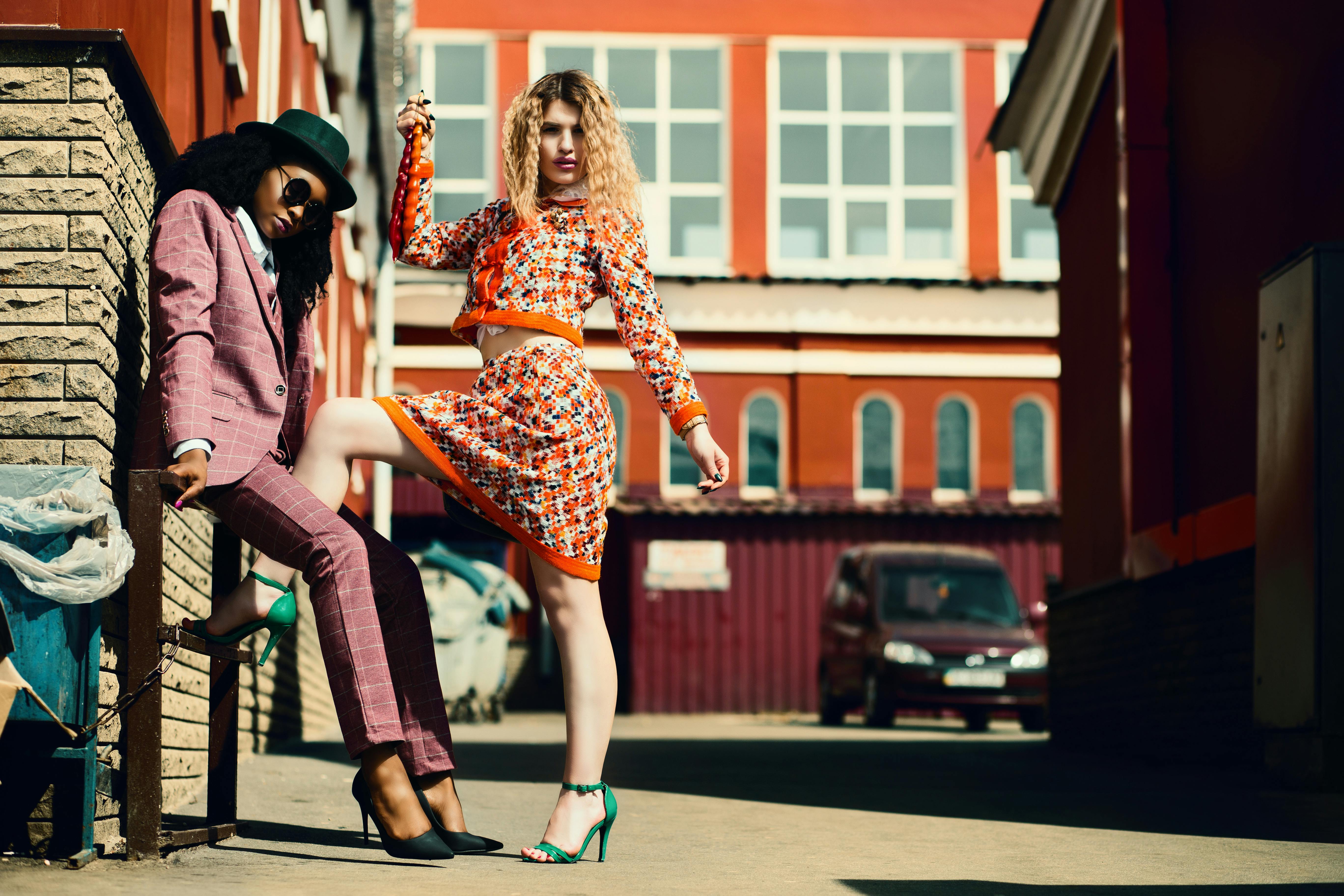 Stylish shoppers showcasing fashion from multiple stores